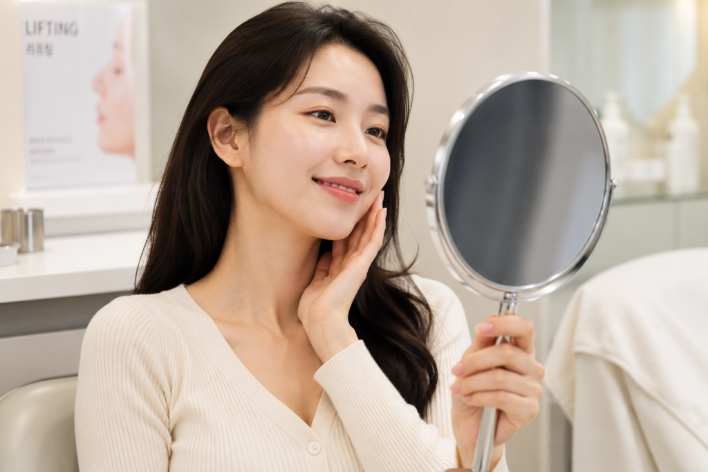 리프팅 시술 후 만족하는 이미지
