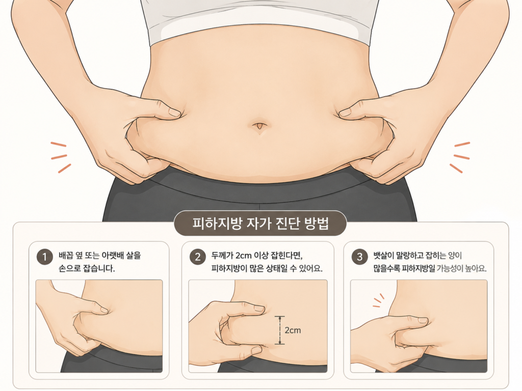 손으로 복부 피하지방을 잡아 확인하는 자가진단 이미지