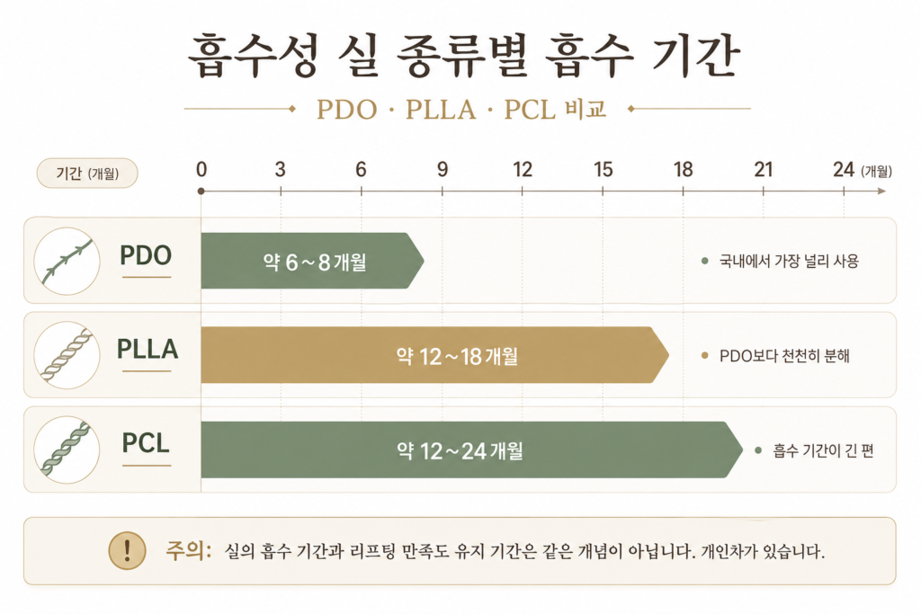 실리프팅 실 종류별 흡수기간 차이 설명 이미지
