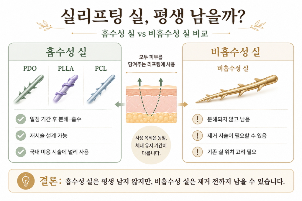 실리프팅 흡수성 실과 비흡수성 실 차이 설명 이미지