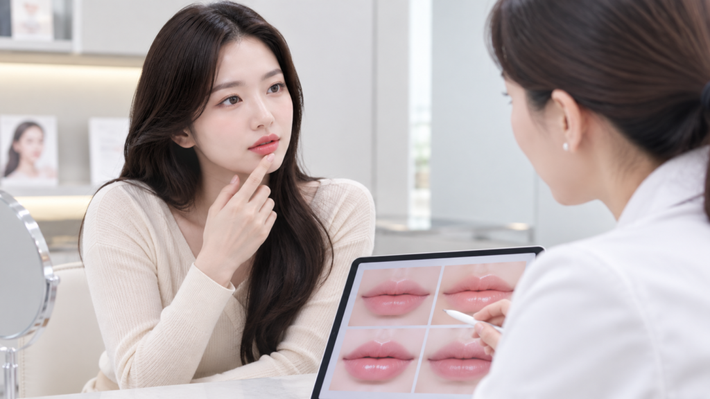 입술필러 상담받는 여성 사진