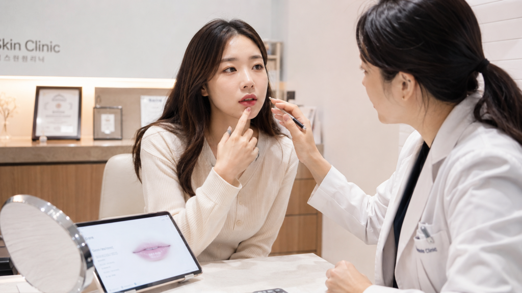 입술필러 상담받는 여성 이미지