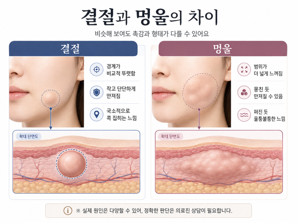 피부 결절과 멍울의 차이를 보여주는 사진