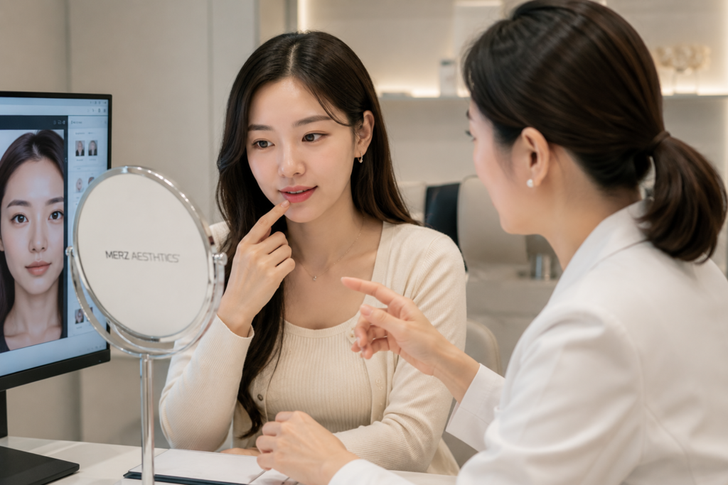 피부과에서 필러 상담을 받고 있는 이미지